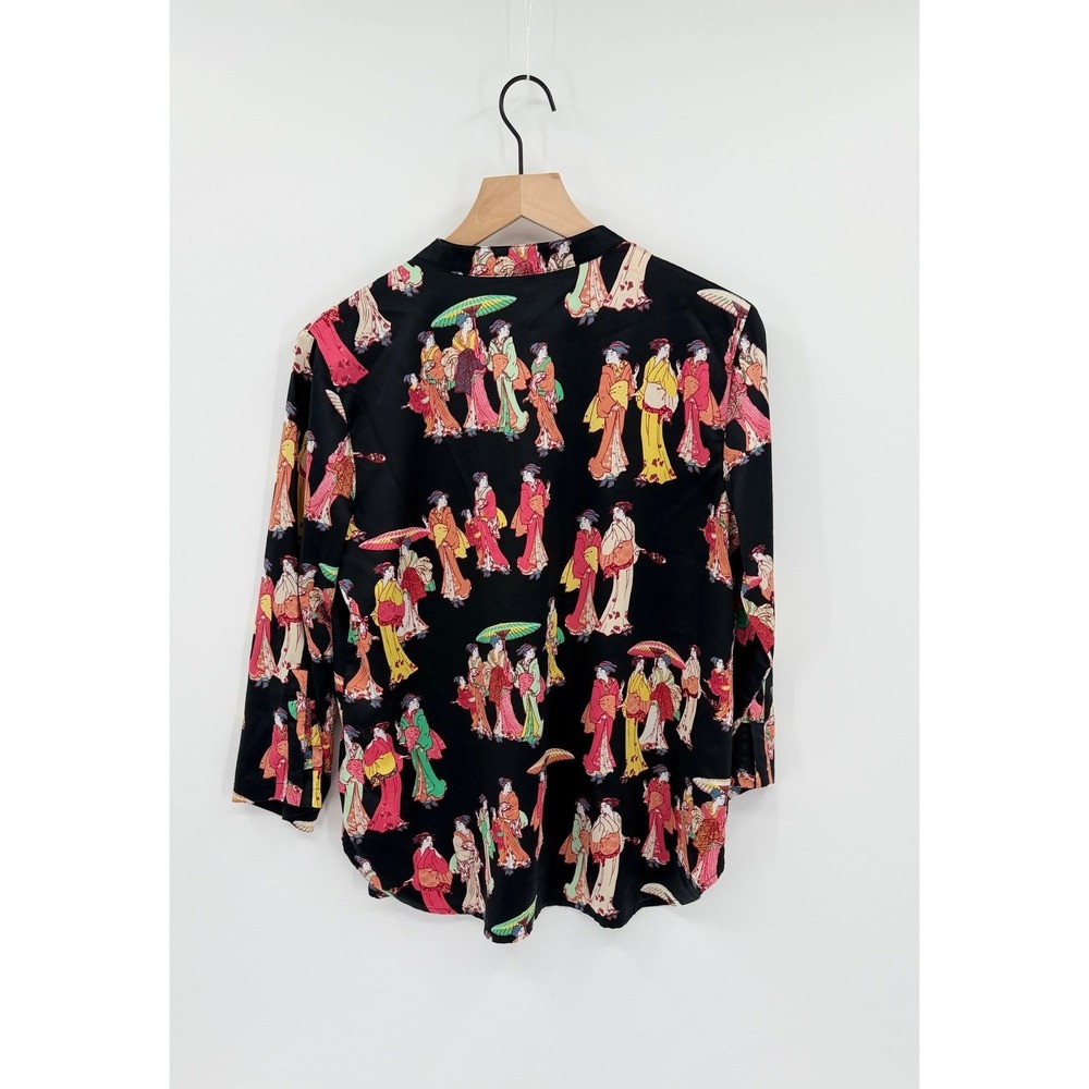 Natori Asian Geisha Print V Neck Silky Blouse Size Small Artistic Eclectic - Picture 4 of 6